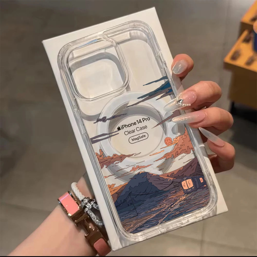 Sunset Pattern Fashion Phone Case For iPhone 17 Pro 16 15 14 Pro Max 13 12 11 Pro 7 8 Plus XS For Magsafe ShockProof TPU Funda