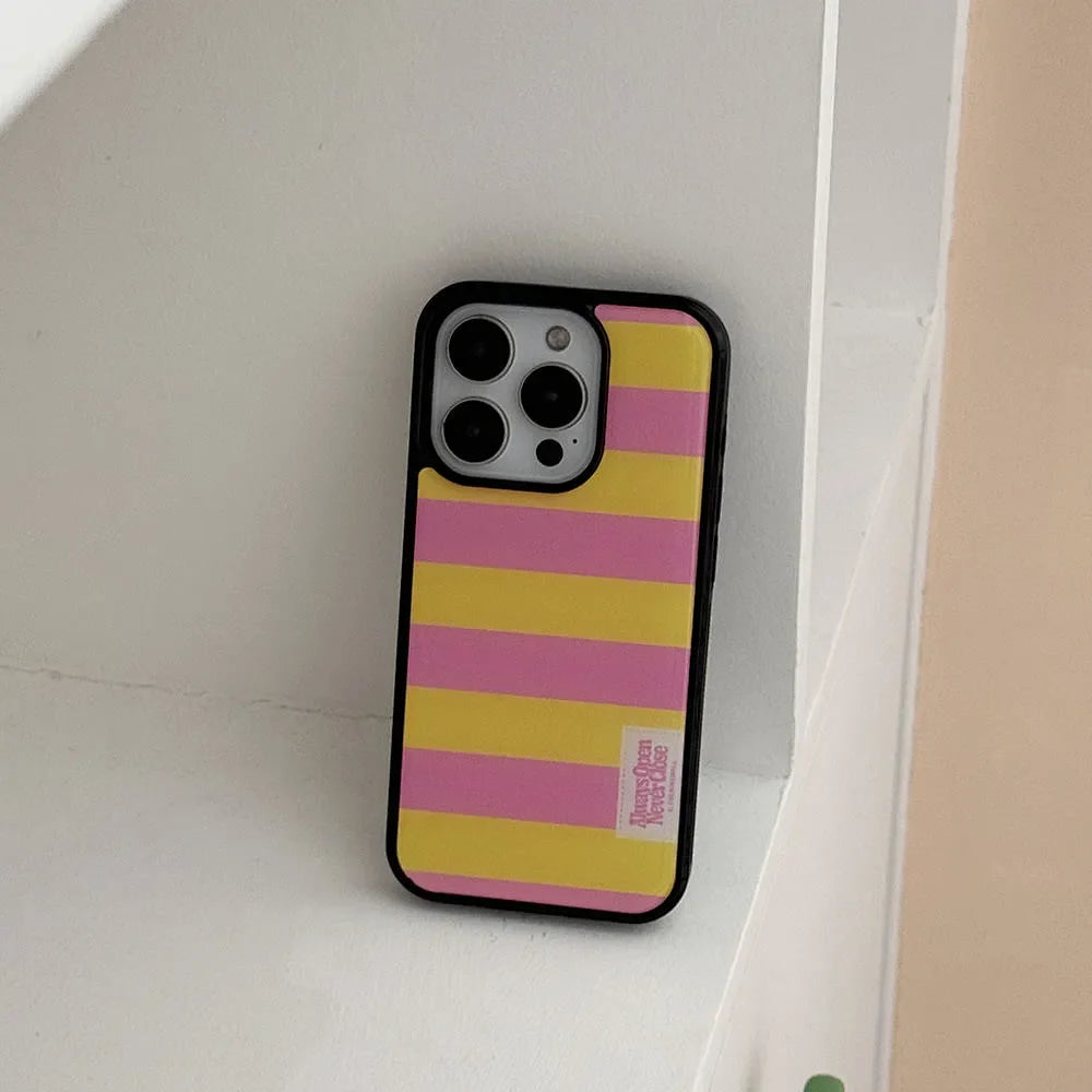 Korean Ins Summer Full Screen Colorful Stripes Drop Glue Phone Case For Samsung Galaxy S23 FE S24 PLUS S25 ULTRA S26 EDGE Cover