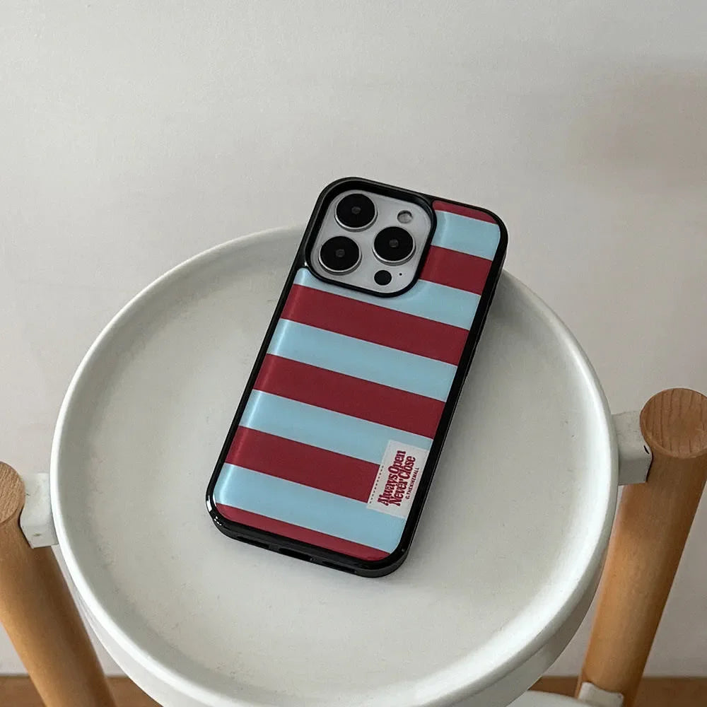 Korean Ins Summer Full Screen Colorful Stripes Drop Glue Phone Case For Samsung Galaxy S23 FE S24 PLUS S25 ULTRA S26 EDGE Cover