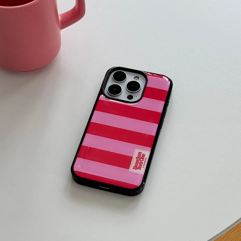 Korean Ins Summer Full Screen Colorful Stripes Drop Glue Phone Case For Samsung Galaxy S23 FE S24 PLUS S25 ULTRA S26 EDGE Cover