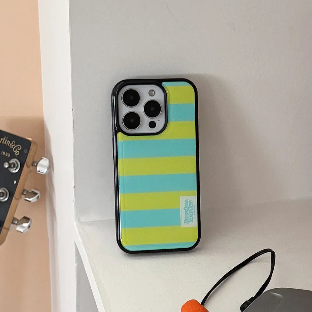 Korean Ins Summer Full Screen Colorful Stripes Drop Glue Phone Case For Samsung Galaxy S23 FE S24 PLUS S25 ULTRA S26 EDGE Cover